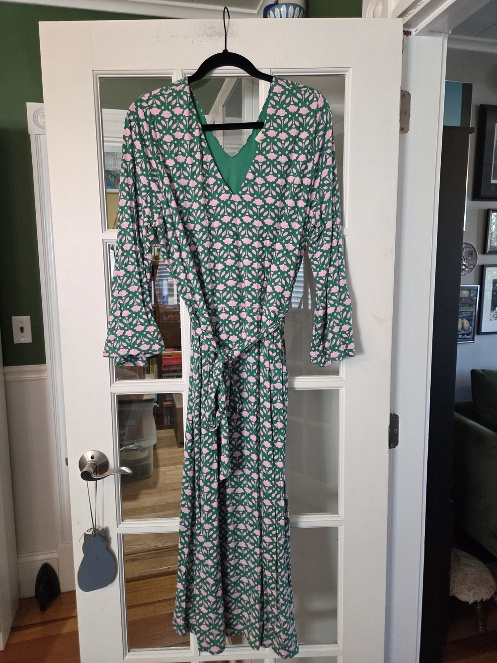 Boden Green & Pink Floral Midi Dress - Size 16/18R
